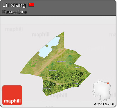 Satellite 3D Map of Linxiang, cropped outside