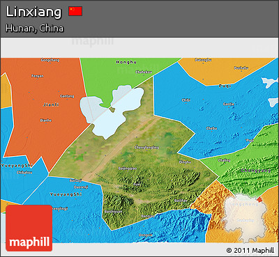 Satellite 3D Map of Linxiang, political outside