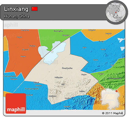 Shaded Relief 3D Map of Linxiang, political outside