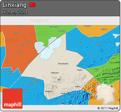 Shaded Relief 3D Map of Linxiang, political outside