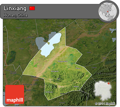 Satellite Map of Linxiang, darken