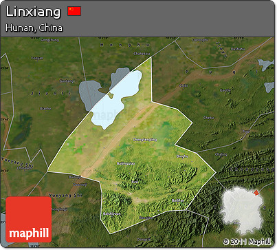 Satellite Map of Linxiang, darken