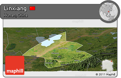 Satellite Panoramic Map of Linxiang, darken