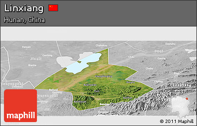 Satellite Panoramic Map of Linxiang, lighten, desaturated
