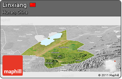 Satellite Panoramic Map of Linxiang, lighten, desaturated