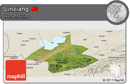 Satellite Panoramic Map of Linxiang, shaded relief outside