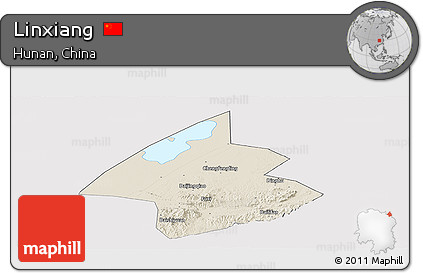 Shaded Relief Panoramic Map of Linxiang, cropped outside