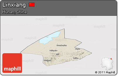 Shaded Relief Panoramic Map of Linxiang, cropped outside
