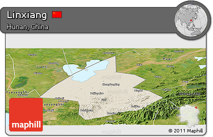 Shaded Relief Panoramic Map of Linxiang, satellite outside