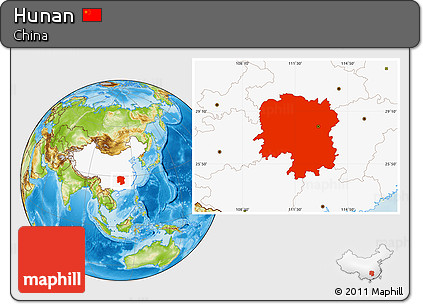 Physical Location Map of Hunan, highlighted country
