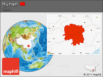 Physical Location Map of Hunan, highlighted country