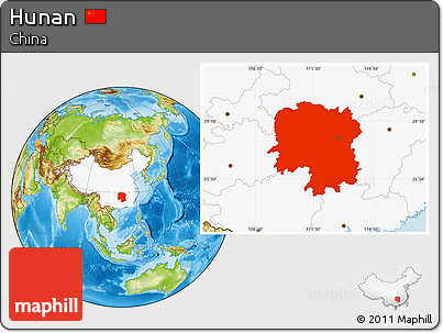 Physical Location Map of Hunan, highlighted country