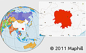 Political Location Map of Hunan, highlighted country