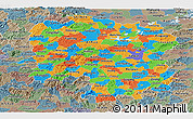 Political Panoramic Map of Hunan, semi-desaturated