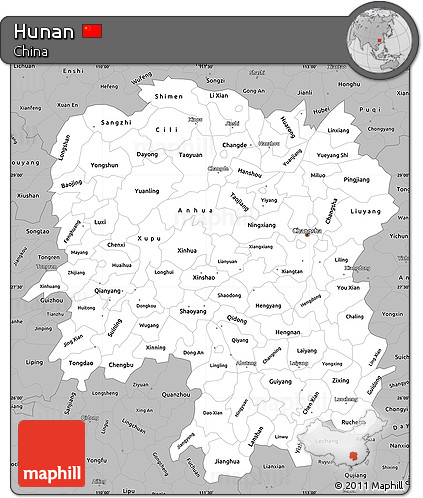 Gray Simple Map of Hunan