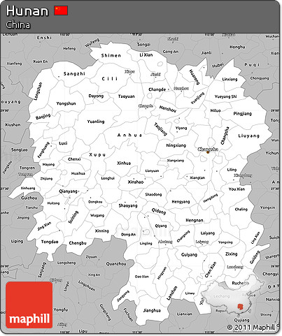 Gray Simple Map of Hunan