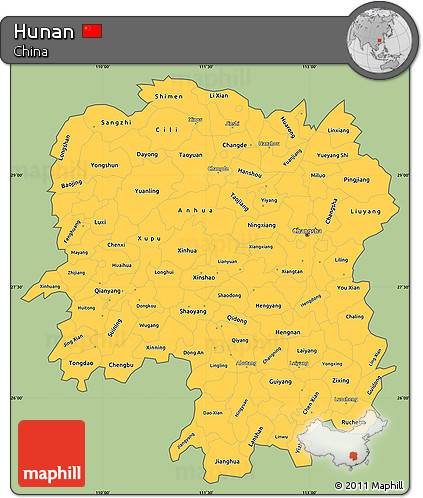Savanna Style Simple Map of Hunan, cropped outside