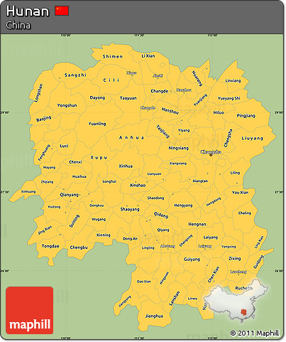 Savanna Style Simple Map of Hunan, single color outside