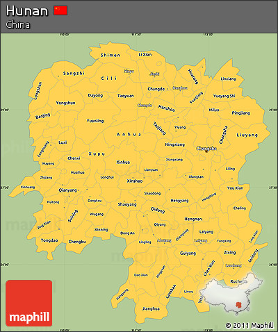 Savanna Style Simple Map of Hunan, single color outside