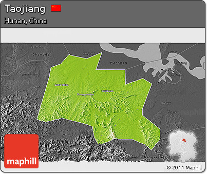 Physical 3D Map of Taojiang, darken, desaturated