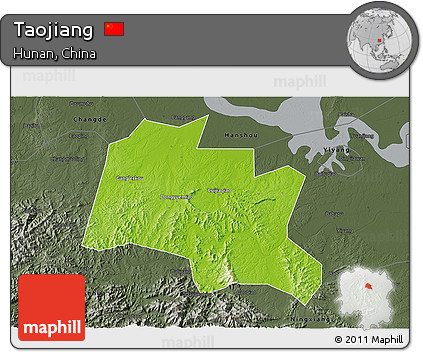 Physical 3D Map of Taojiang, darken, semi-desaturated