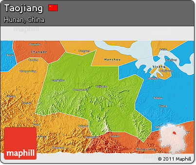 Physical 3D Map of Taojiang, political outside
