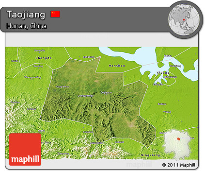 Satellite 3D Map of Taojiang, physical outside