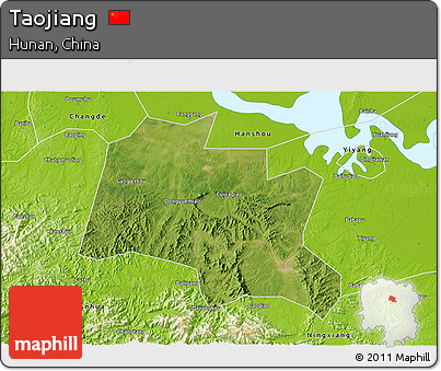 Satellite 3D Map of Taojiang, physical outside