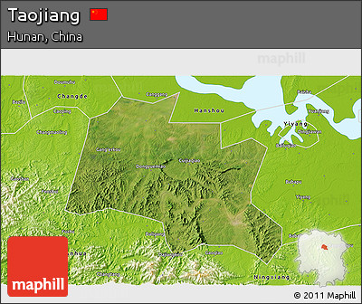 Satellite 3D Map of Taojiang, physical outside