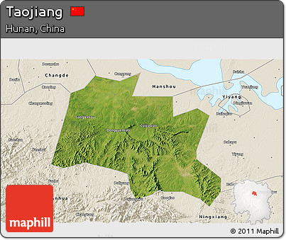 Satellite 3D Map of Taojiang, shaded relief outside