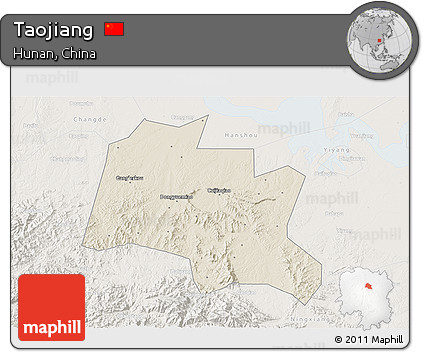 Shaded Relief 3D Map of Taojiang, lighten