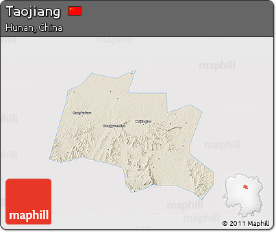 Shaded Relief 3D Map of Taojiang, single color outside
