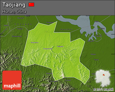 Physical Map of Taojiang, darken
