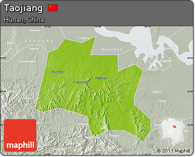 Physical Map of Taojiang, lighten, semi-desaturated