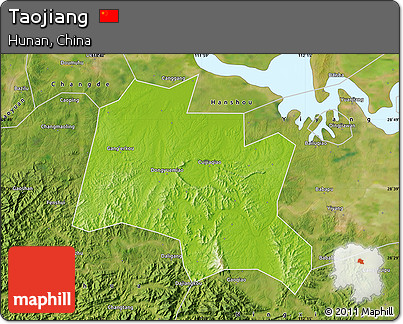 Physical Map of Taojiang, satellite outside