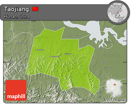 Physical Map of Taojiang, semi-desaturated