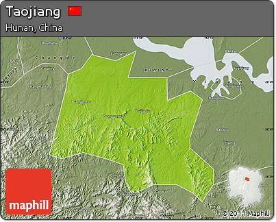 Physical Map of Taojiang, semi-desaturated