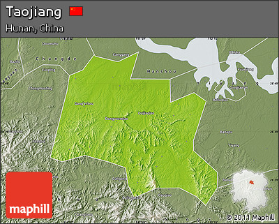 Physical Map of Taojiang, semi-desaturated