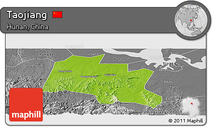 Physical Panoramic Map of Taojiang, desaturated
