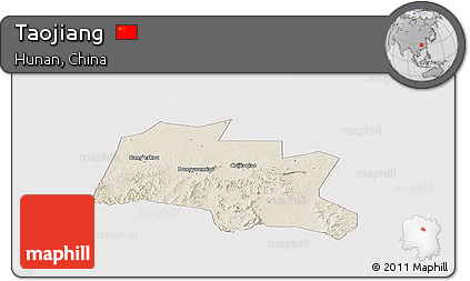 Shaded Relief Panoramic Map of Taojiang, cropped outside