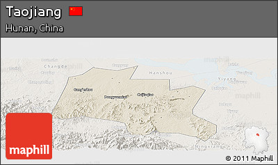 Shaded Relief Panoramic Map of Taojiang, lighten