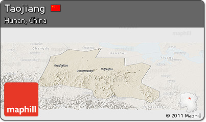 Shaded Relief Panoramic Map of Taojiang, lighten