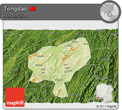Physical 3D Map of Tongdao, satellite outside