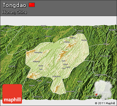 Physical 3D Map of Tongdao, satellite outside