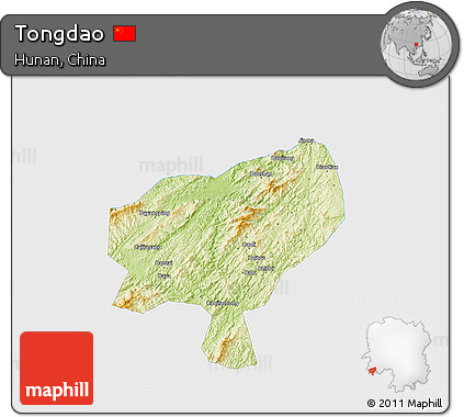 Physical 3D Map of Tongdao, single color outside