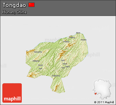 Physical 3D Map of Tongdao, single color outside