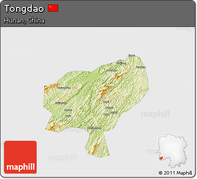 Physical 3D Map of Tongdao, single color outside