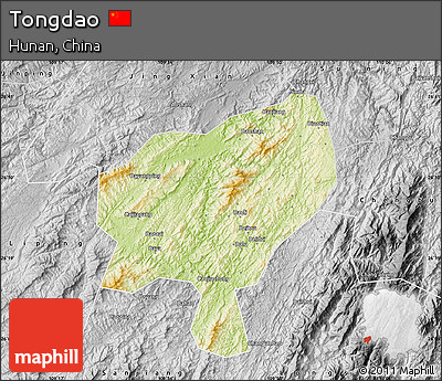 Physical Map of Tongdao, desaturated