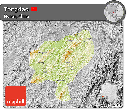 Physical Map of Tongdao, desaturated