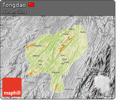 Physical Map of Tongdao, desaturated